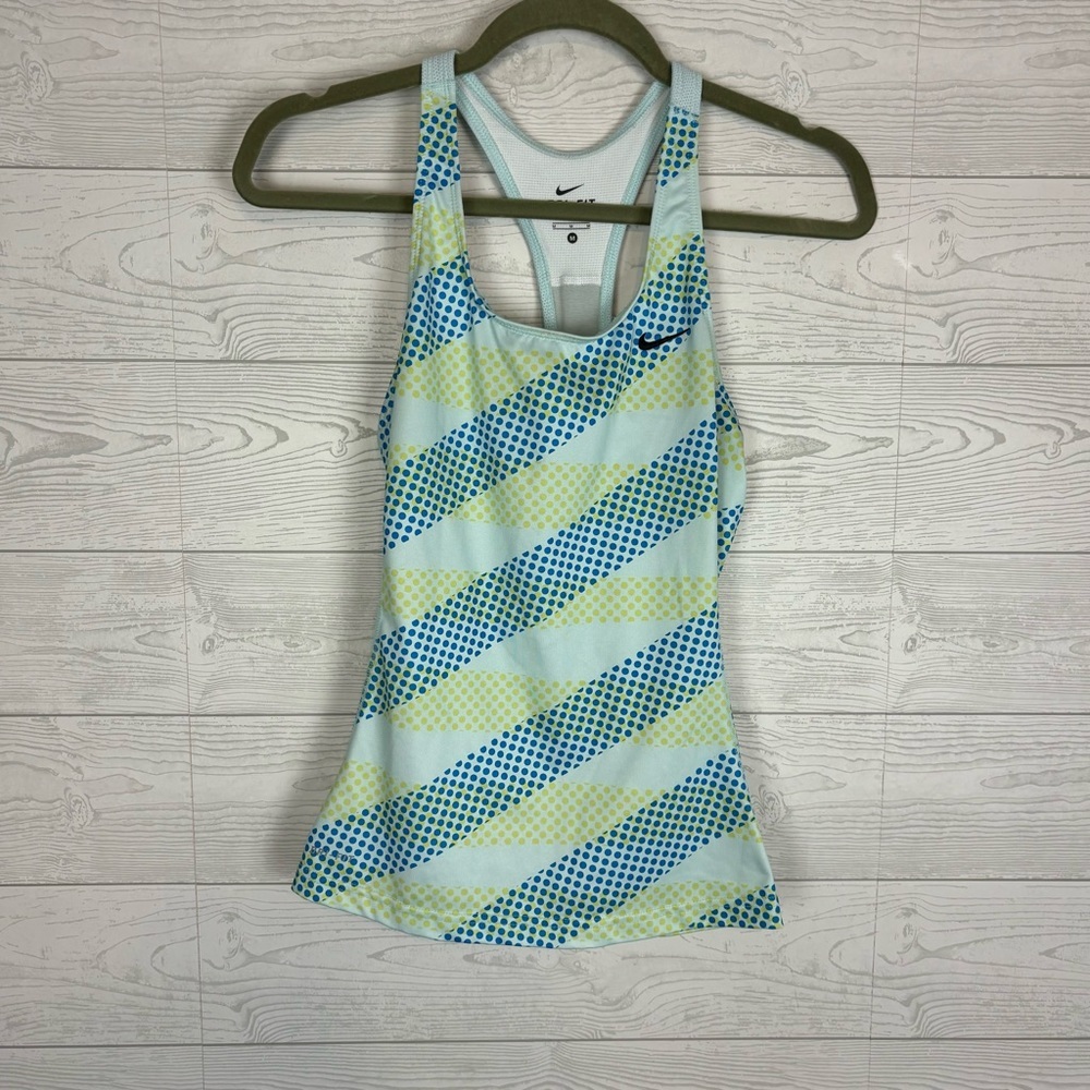 NIKE DRI FIT GREEN BLUE YELLOW DESIGN RACERBACK TANK TOP SIZE MEDIUM